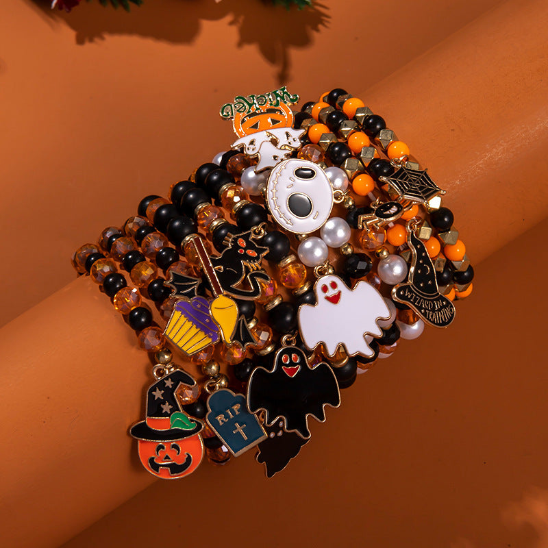 Halloween Bracelet Acrylic Beaded Bracelet Horror Ghost Spider Bracelet Devil's Eye Multi-Layer Stacked Bracelet