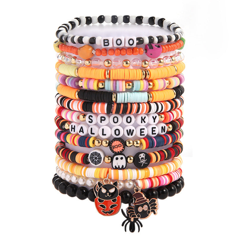 Halloween Bracelet Acrylic Beaded Bracelet Horror Ghost Spider Bracelet Devil's Eye Multi-Layer Stacked Bracelet