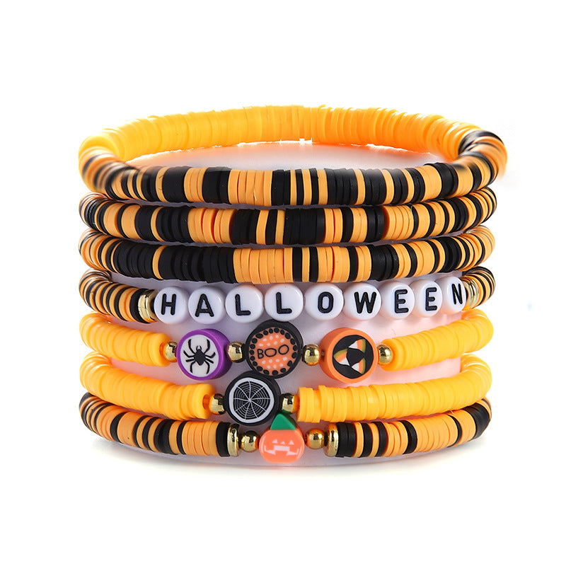 Halloween Bracelet Acrylic Beaded Bracelet Horror Ghost Spider Bracelet Devil's Eye Multi-Layer Stacked Bracelet