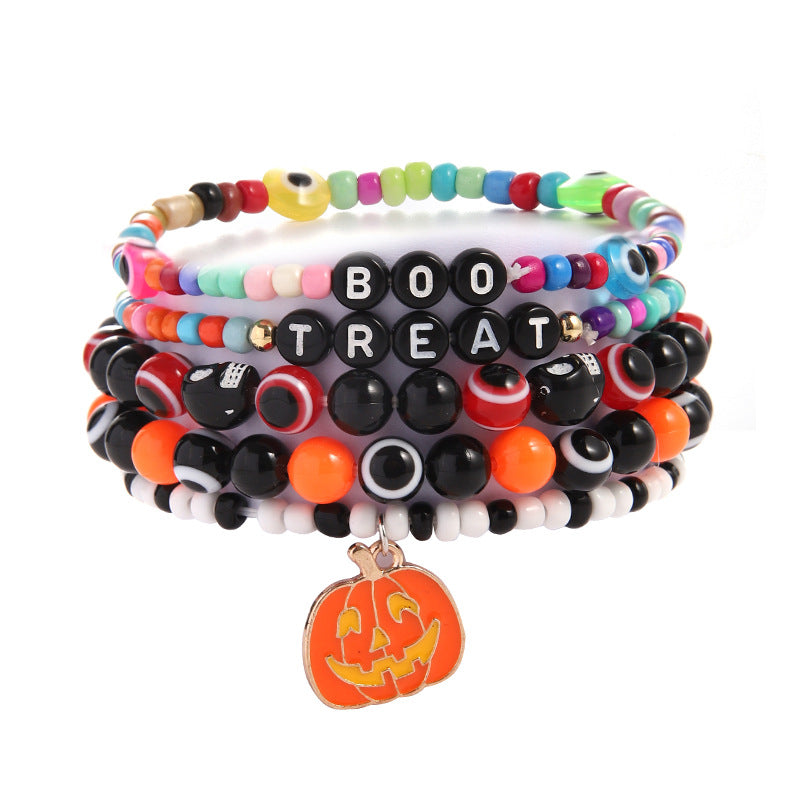 Halloween Bracelet Acrylic Beaded Bracelet Horror Ghost Spider Bracelet Devil's Eye Multi-Layer Stacked Bracelet