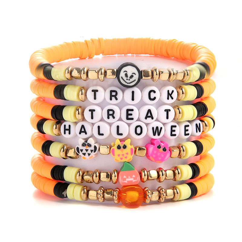 Halloween Bracelet Acrylic Beaded Bracelet Horror Ghost Spider Bracelet Devil's Eye Multi-Layer Stacked Bracelet