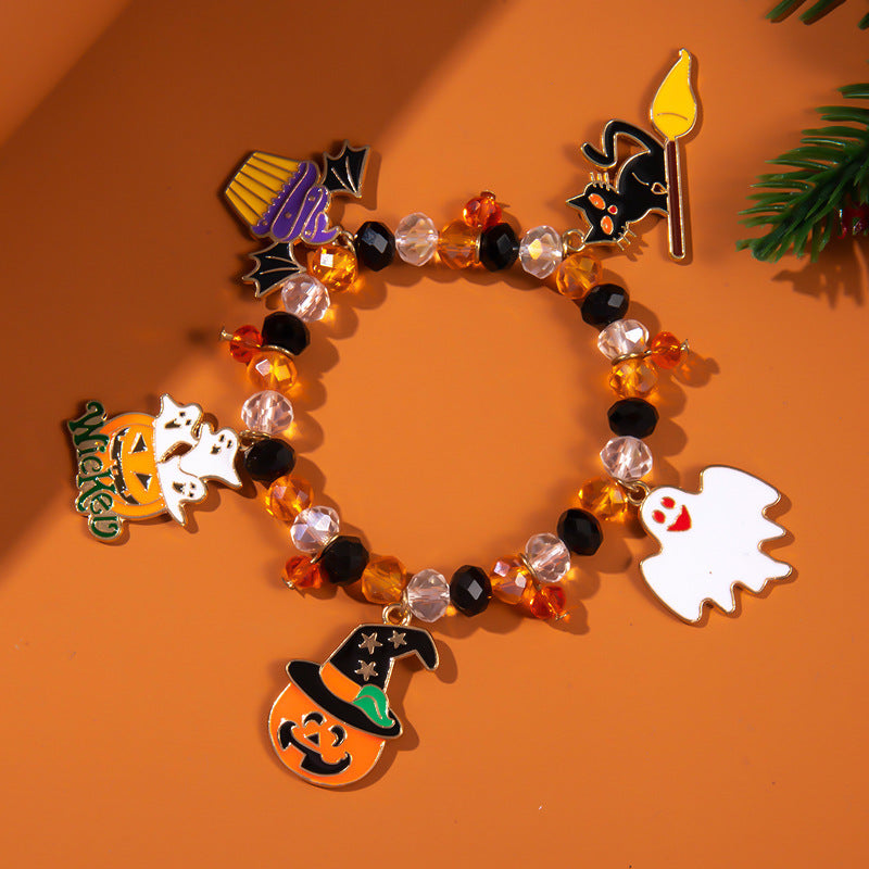 Halloween Bracelet Acrylic Beaded Bracelet Horror Ghost Spider Bracelet Devil's Eye Multi-Layer Stacked Bracelet