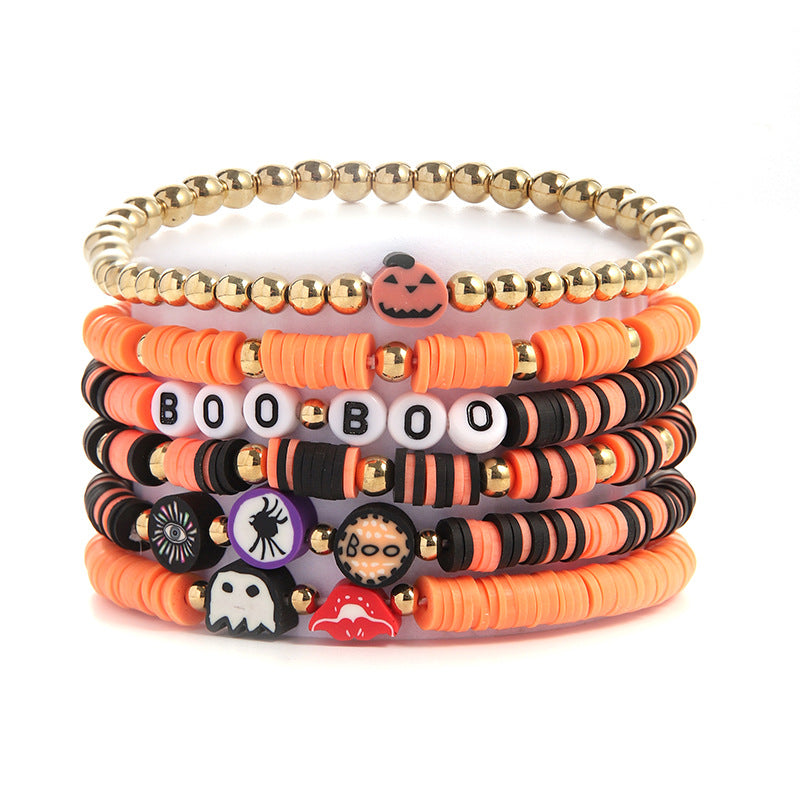 Halloween Bracelet Acrylic Beaded Bracelet Horror Ghost Spider Bracelet Devil's Eye Multi-Layer Stacked Bracelet