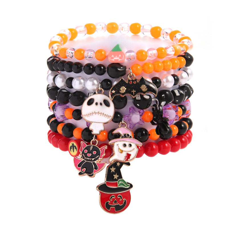 Halloween Bracelet Acrylic Beaded Bracelet Horror Ghost Spider Bracelet Devil's Eye Multi-Layer Stacked Bracelet