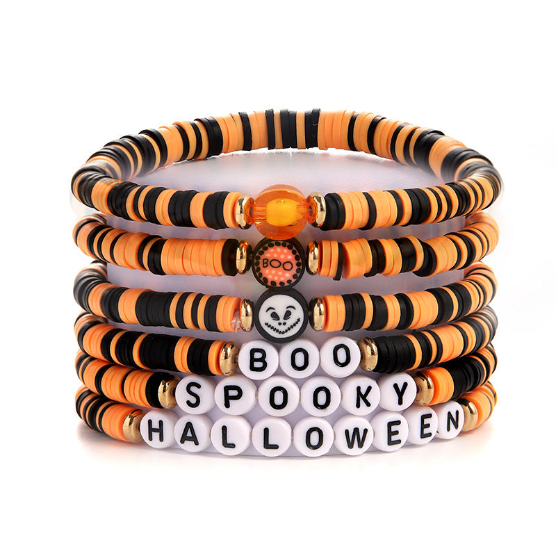 Halloween Bracelet Acrylic Beaded Bracelet Horror Ghost Spider Bracelet Devil's Eye Multi-Layer Stacked Bracelet