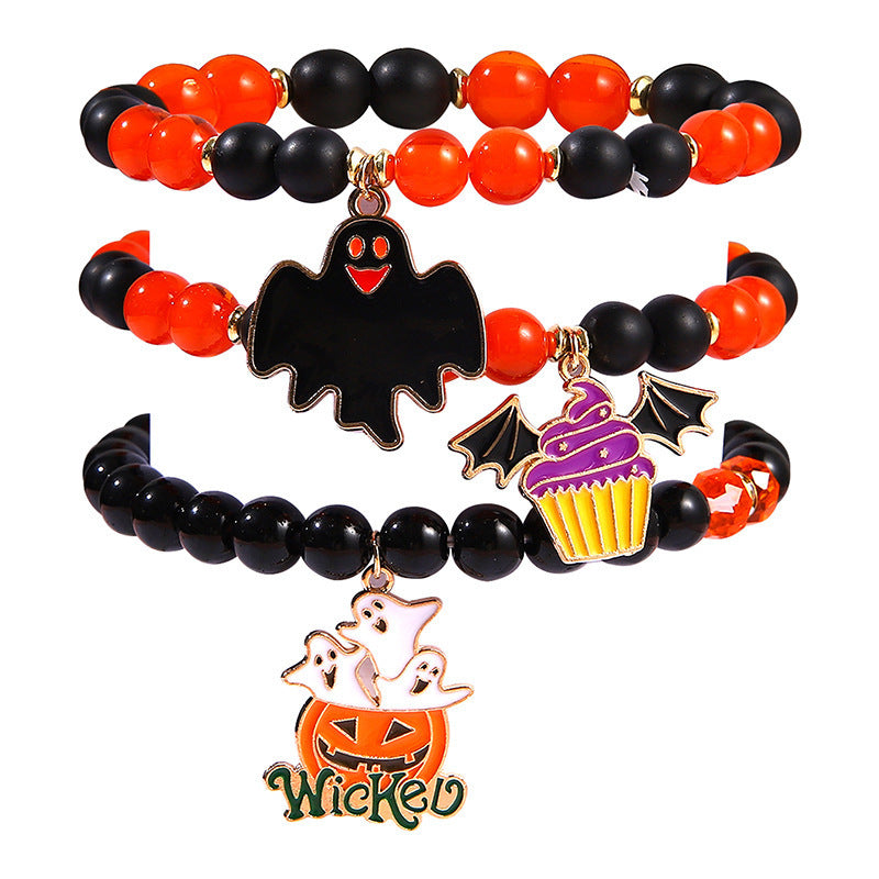 Halloween Bracelet Acrylic Beaded Bracelet Horror Ghost Spider Bracelet Devil's Eye Multi-Layer Stacked Bracelet