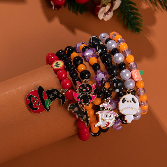 Halloween Bracelet Acrylic Beaded Bracelet Horror Ghost Spider Bracelet Devil's Eye Multi-Layer Stacked Bracelet