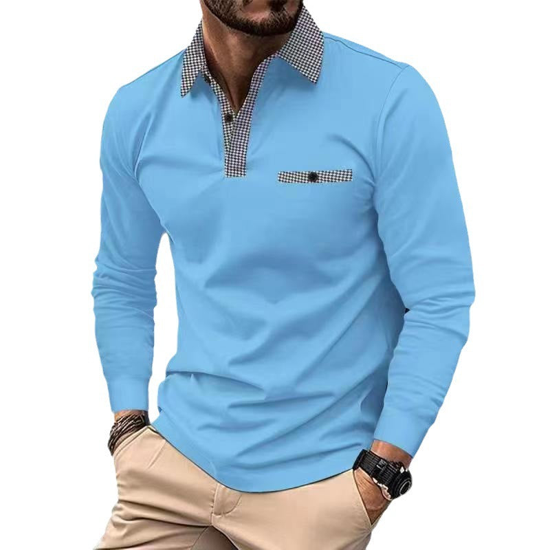 Long Sleeve Plaid Men's Sports Polo Shirt