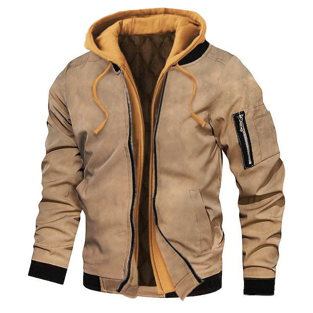 Autumn And Winter Thick Plus Size Men's Solid Color Hooded Jacket