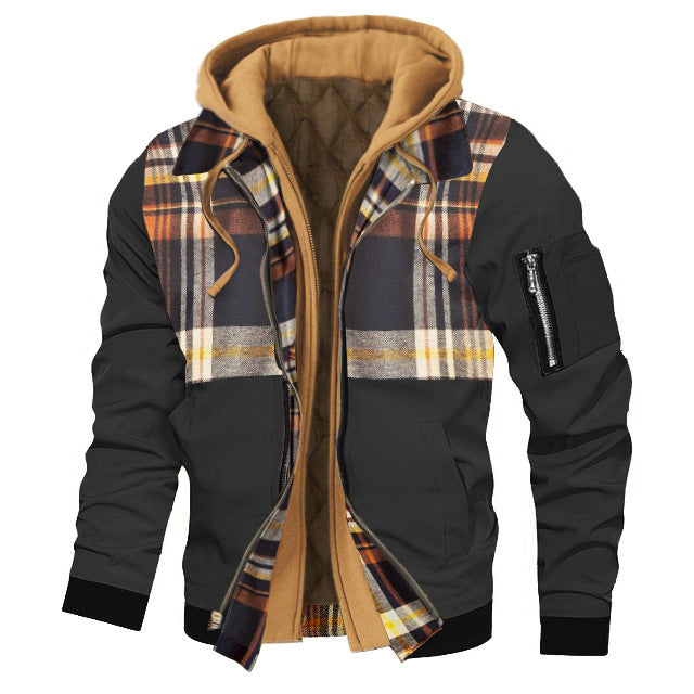 Autumn And Winter Thick Plus Size Men's Solid Color Hooded Jacket