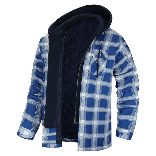 Thick Plaid Long Sleeve Hooded Jacket